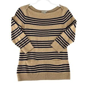 Ann Taylor Loft Sweater 3/4 Sleeve Boat Neck Pockets 100% Cotton Womens Small